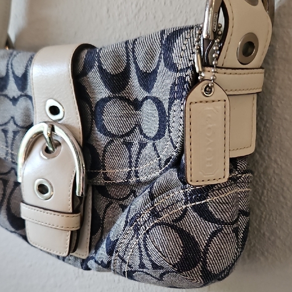 Coach Blue and White Monogram Shoulder Bag - Picture 3 of 7